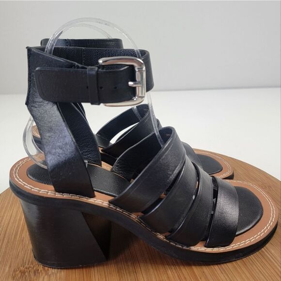 Zara‎ Black Leather Strappy Block Heels Womens Shoe Size EU 36 US 6 - Picture 6 of 15